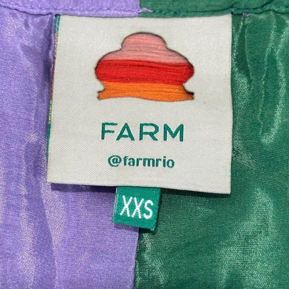 FARM Rio Dress XXS Mixed Print Toucan Palm Tree Colorblock V-Neck Brasil Viscose - Picture 7 of 15